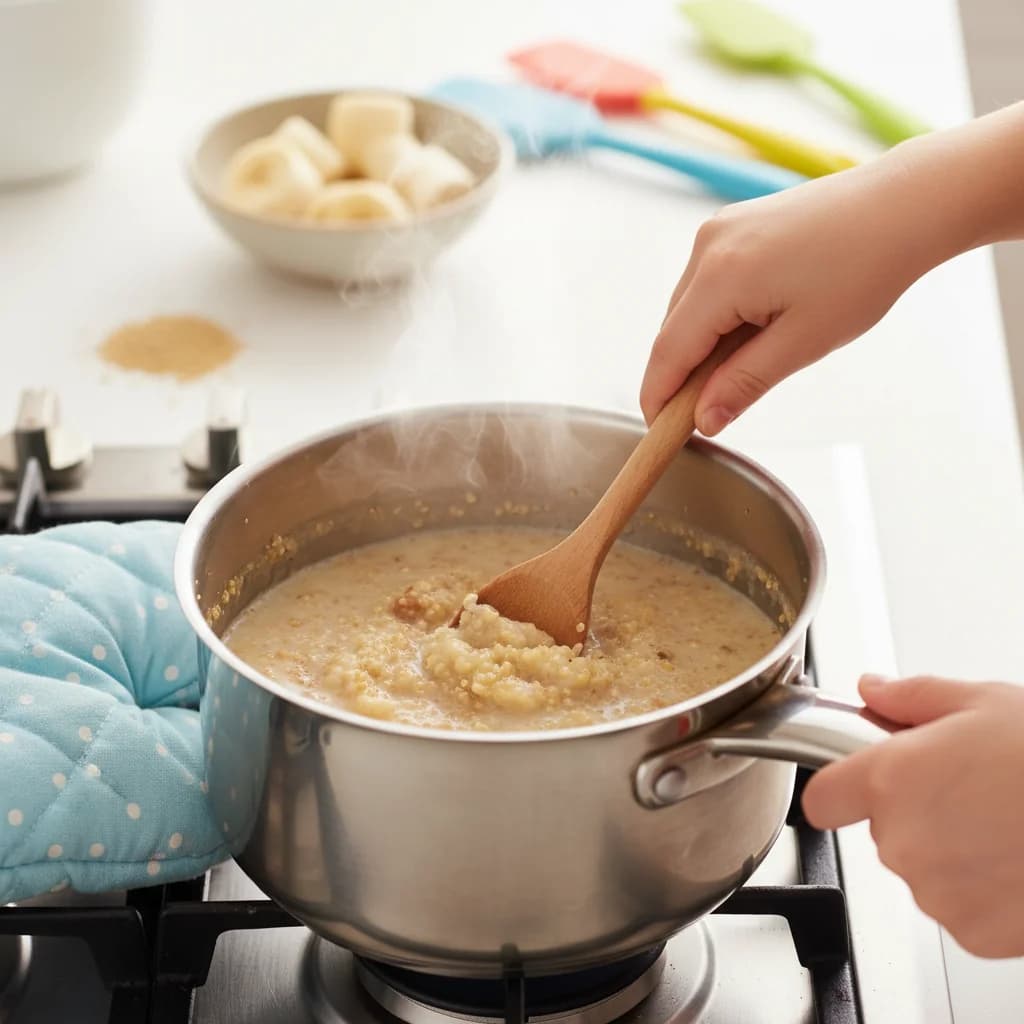Step 4: Bring the mixture to a boil over medium-high heat. for Banana Quinoa Porridge: Tiny Tummies' Delight!