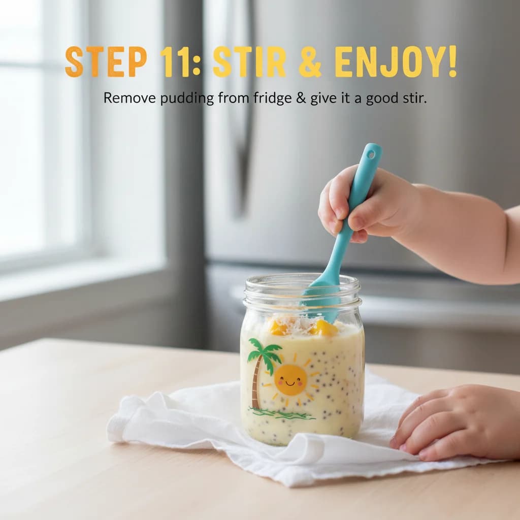 Step 11: Remove the pudding from the refrigerator and give it a good stir. for Mango Coconut Chia Pudding (Tiny Tummies Delight!)