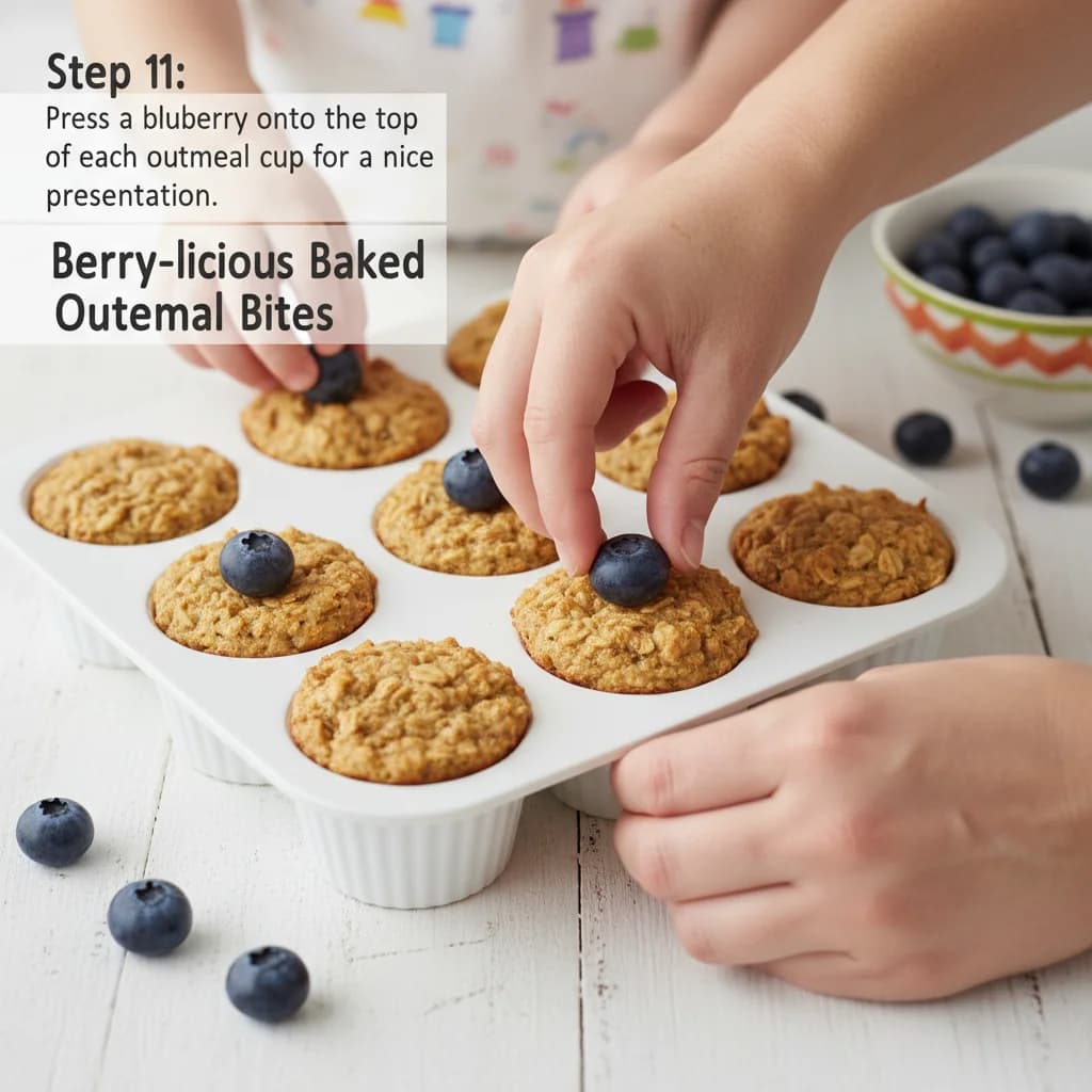 Step 11: Press a blueberry onto the top of each oatmeal cup for a nice presentation. for Berry-licious Baked Oatmeal Bites
