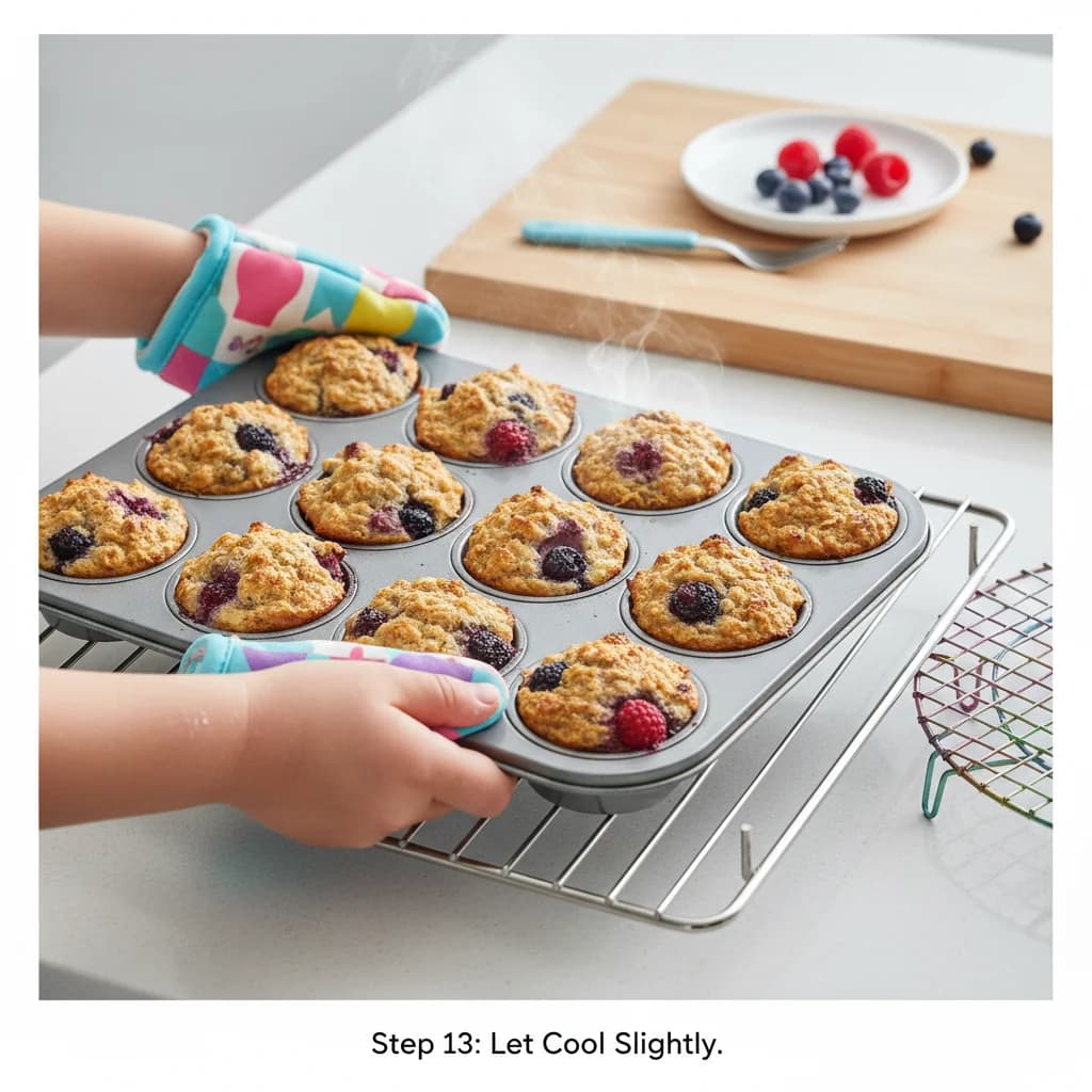 Step 13: Remove the muffin tin from the oven and let the oatmeal cups cool slightly before removing them from for Berry-licious Baked Oatmeal Bites