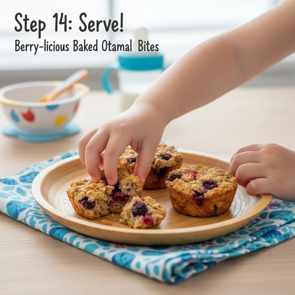 Step 14: Once cooled to a safe temperature, serve the oatmeal cups whole or broken into smaller pieces for ea for Berry-licious Baked Oatmeal Bites