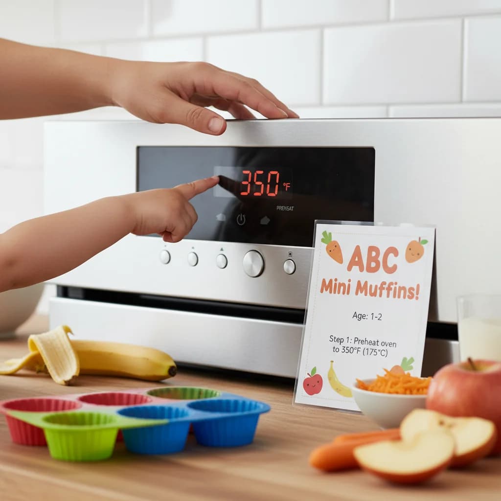 Step 1: Preheat oven to 350°F (175°C). for ABC Mini Muffins: Apple, Banana, Carrot Bites!