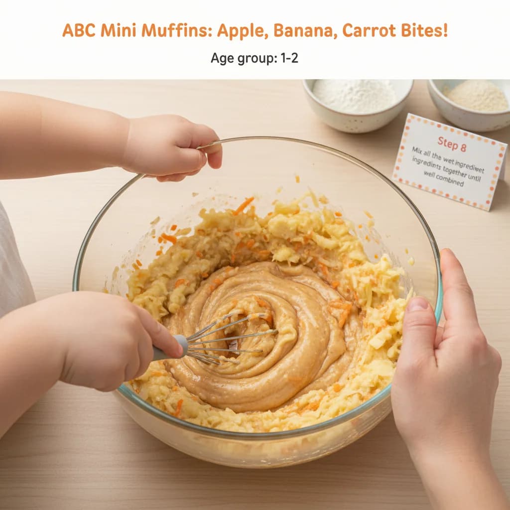 Step 8: Mix all the wet ingredients together until well combined. for ABC Mini Muffins: Apple, Banana, Carrot Bites!