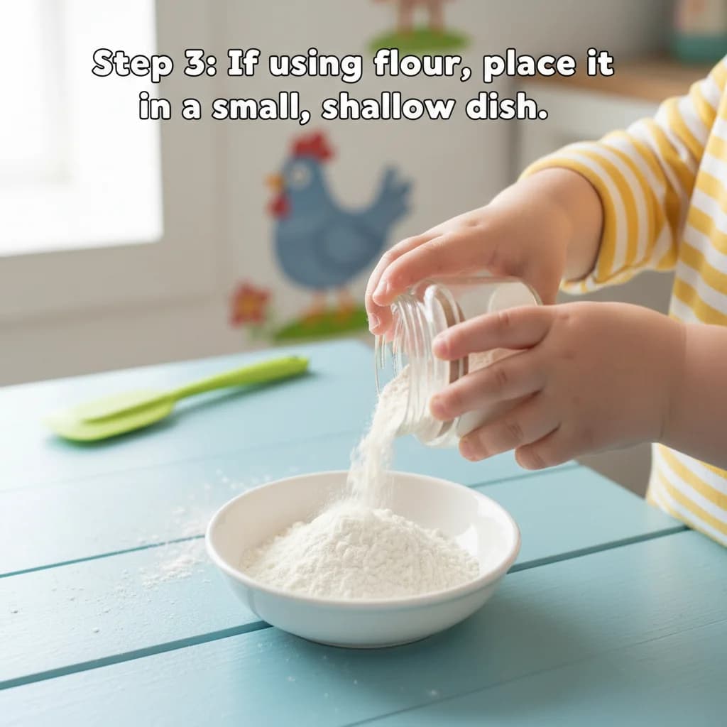 Step 3: If using flour, place it in a small, shallow dish. for Cheeky Chicken Bites (Baked)