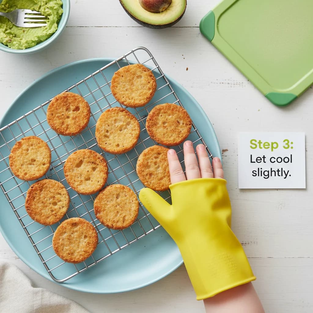 Step 3: Step 2: Let the toast cool slightly. This prevents the avocado from browning too quickly. for Avocado Egg Toast Bites