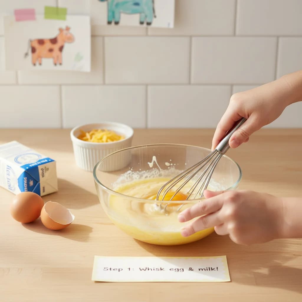 Step 1: In a small bowl, whisk together the egg and milk until well combined. for Egg-cellent Cheesy Quesadilla Bites
