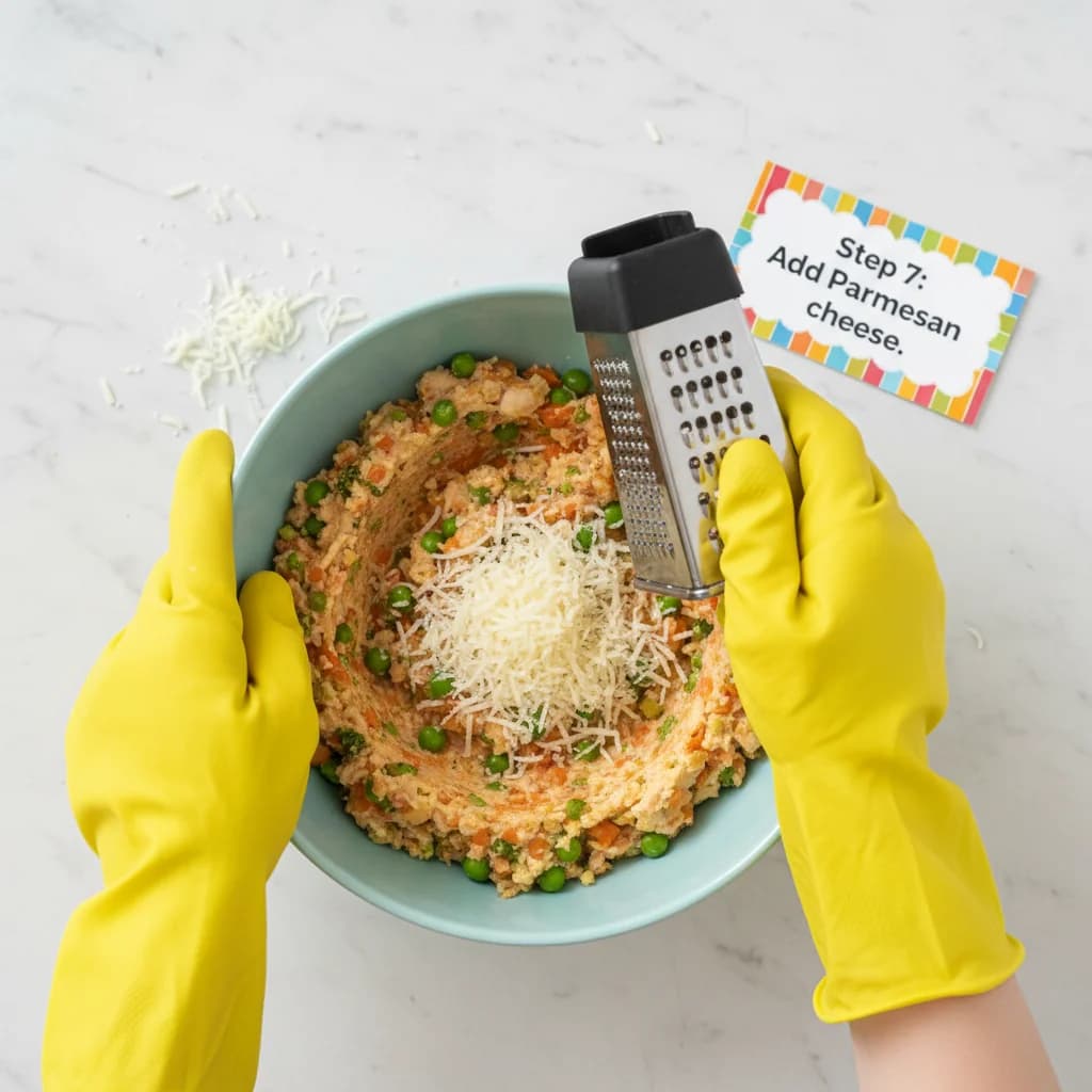 Step 7: Add the optional grated Parmesan cheese to the bowl. for Tiny Chicken Veggie Bites