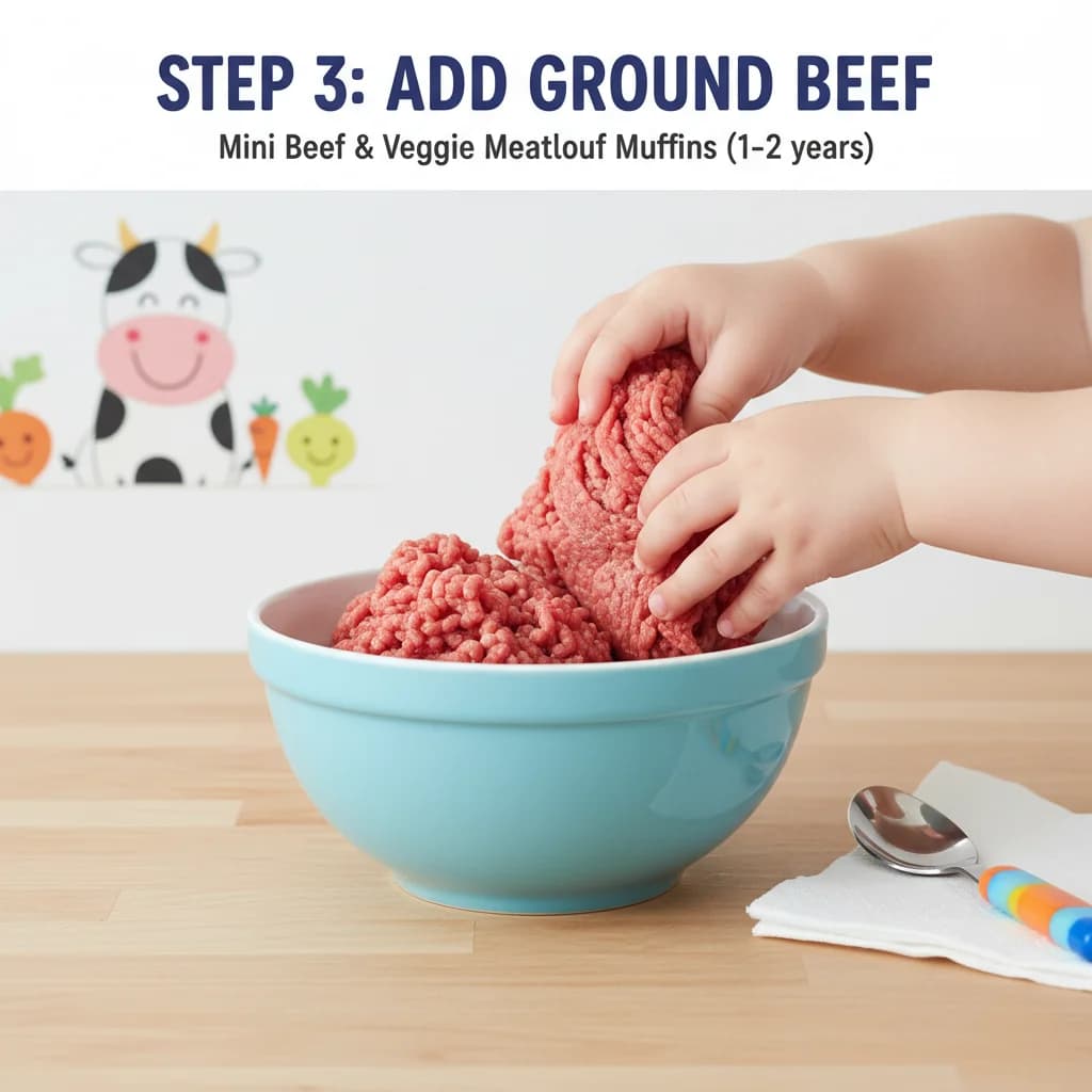Step 3: In a medium-sized bowl, add the ground beef. for Mini Beef & Veggie Meatloaf Muffins