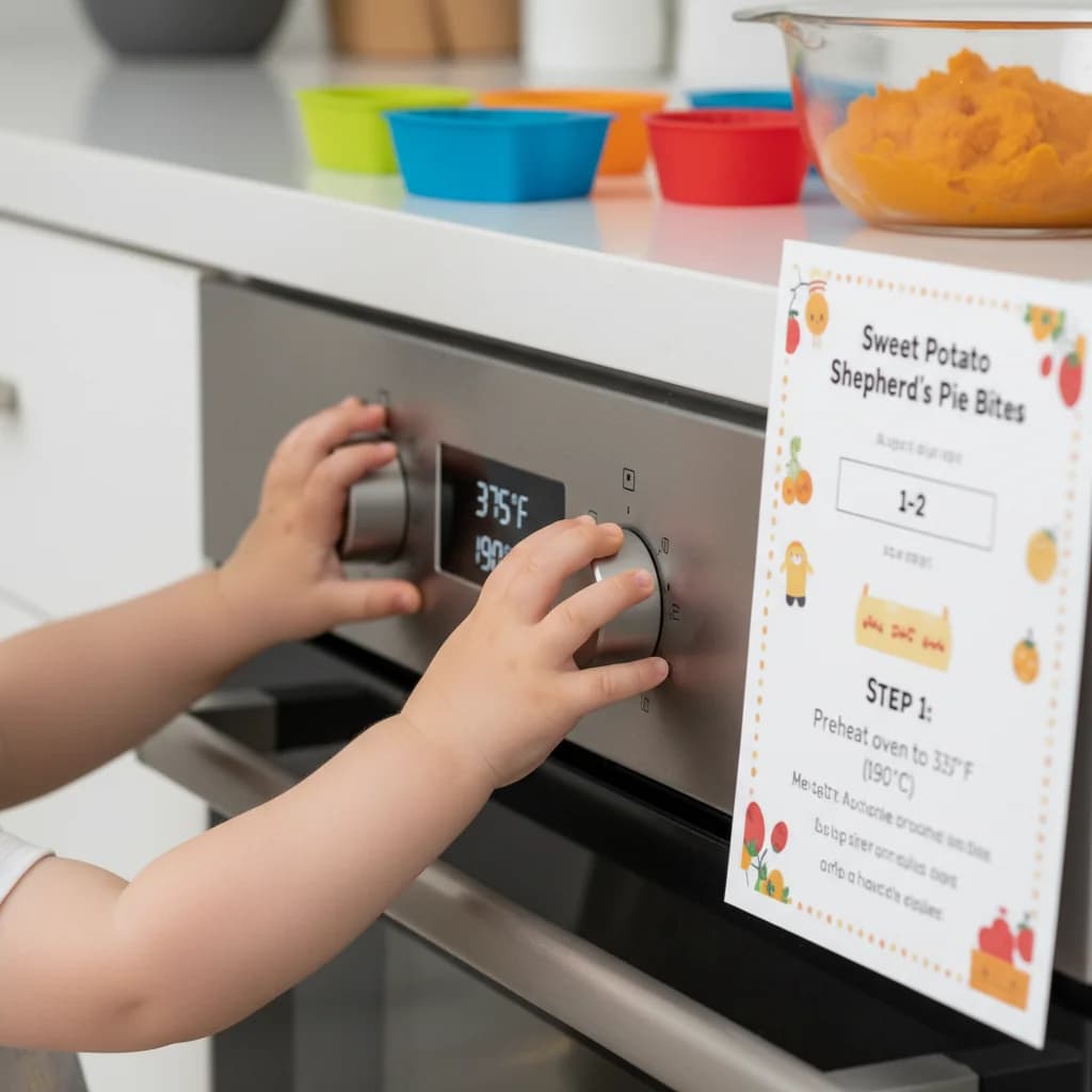 Step 1: Preheat oven to 375°F (190°C). for Sweet Potato Shepherd's Pie Bites