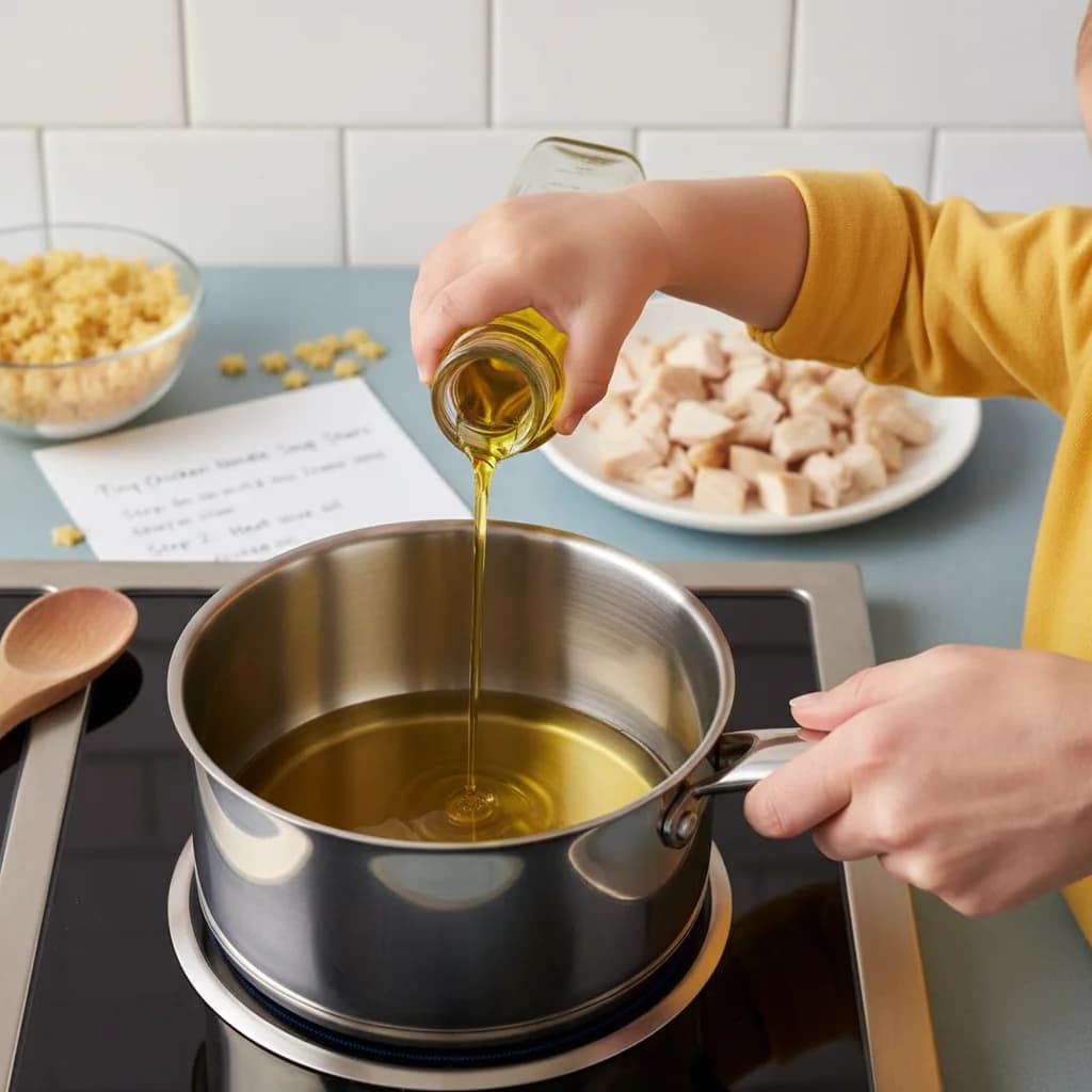 Step 2: Heat olive oil in a medium-sized pot over medium heat. for Tiny Chicken Noodle Soup Stars